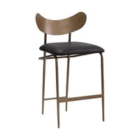 Sunpan Gibbons Counter Stool in Antique Brass -  Charcoal Black Leather / Black - Bravo Portabella