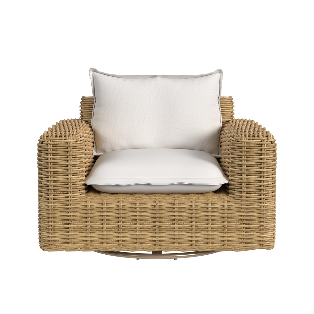 Sunset West Playa Oversized Swivel Club Chair in Soothe Pearl with Flange Welt