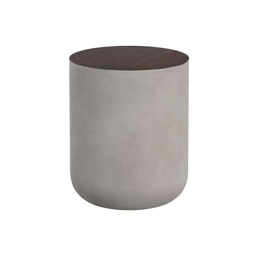 Sunpan Diaz End Table in Grey-Wood Grain Brown / Marble-Look Antique Brass