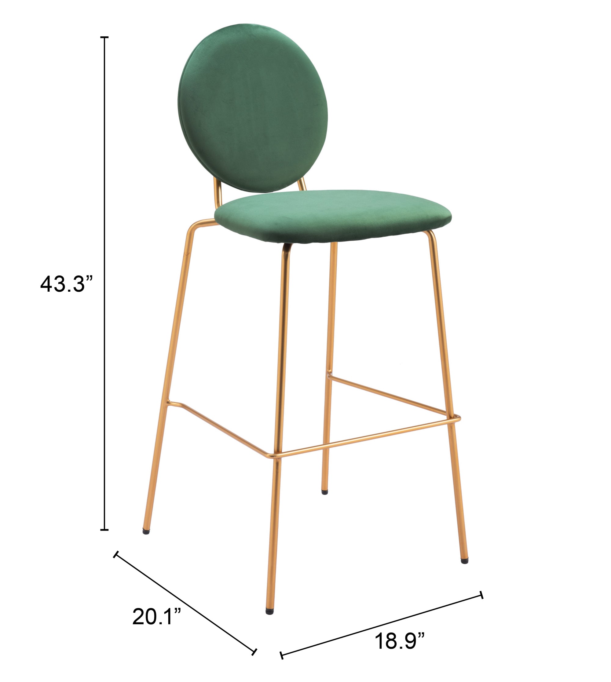 Zuo Modern Odessa Barstool in Green & Gold