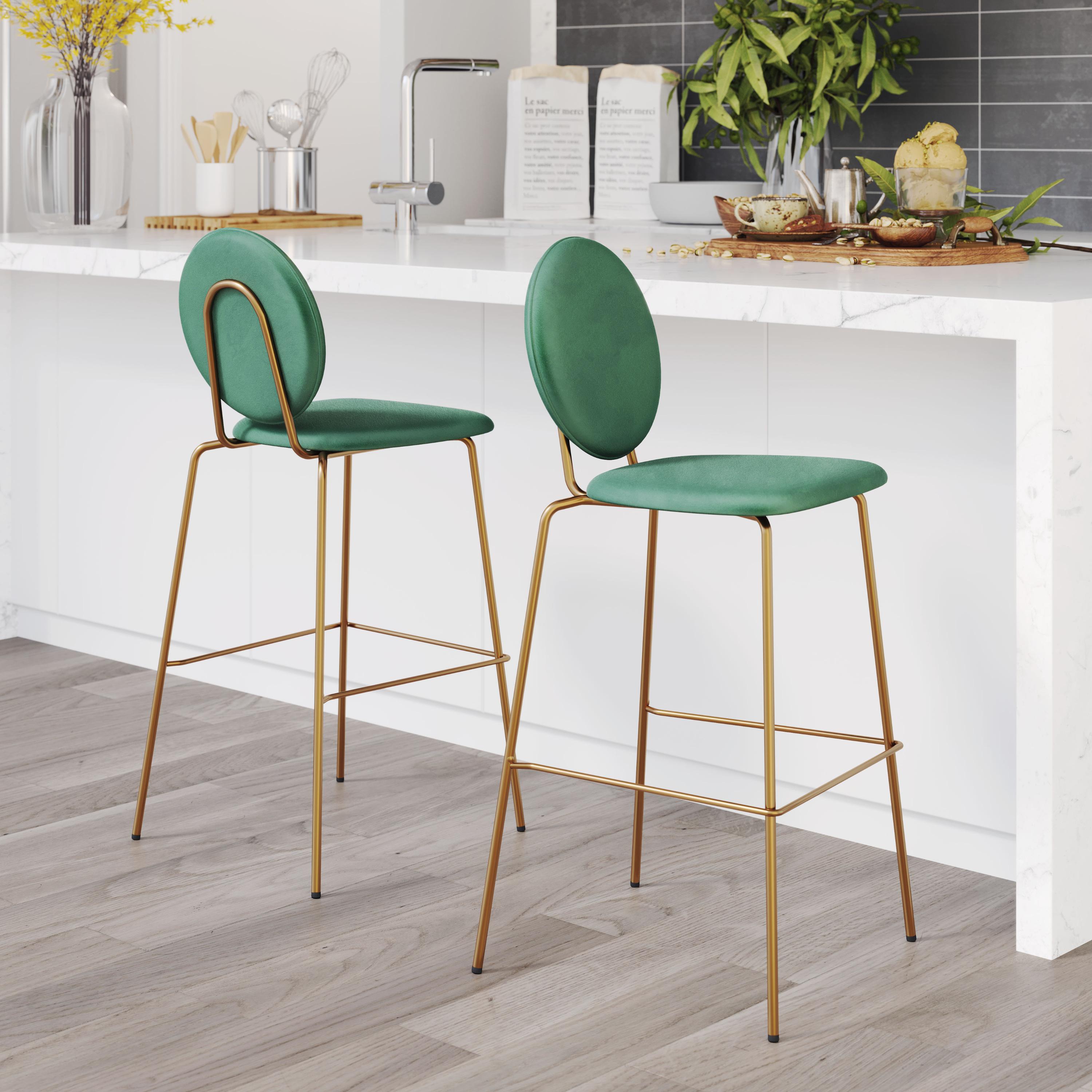 Zuo Modern Odessa Barstool in Green & Gold