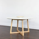 Sunpan Flores Dining Table 53" in Ebony Brown-White Marble / Pake Honey-White Marble