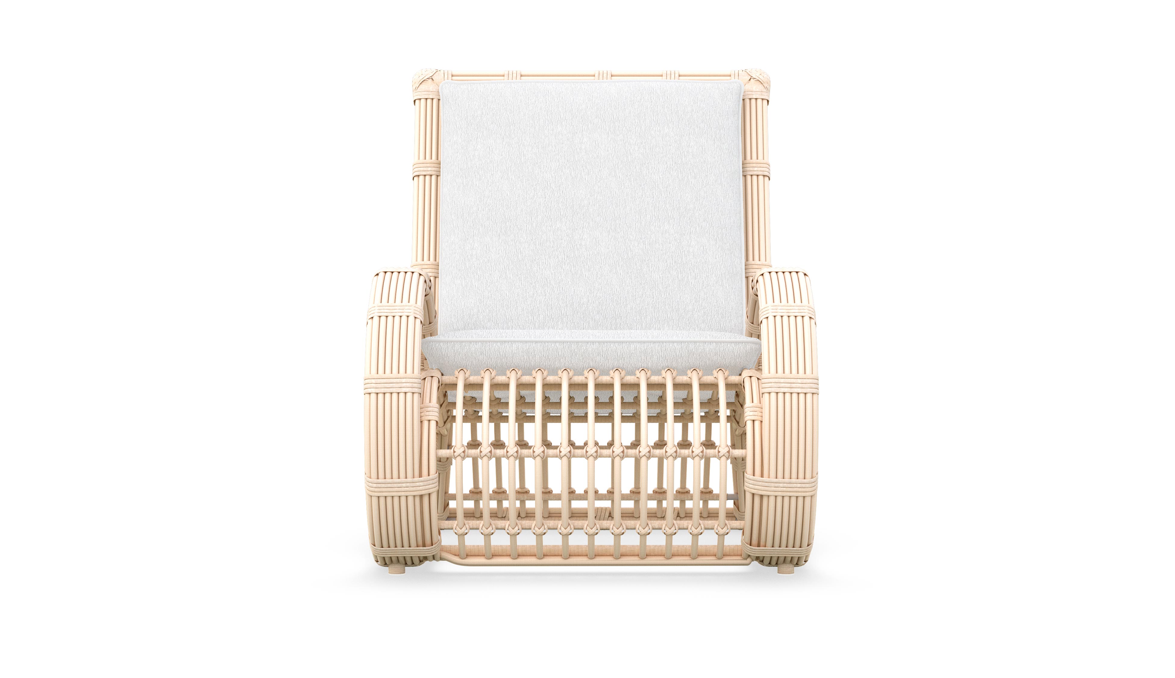Azzurro Living Paloma Club Chair In Matte White Aluminum Frame And Almond All-Weather Wicker