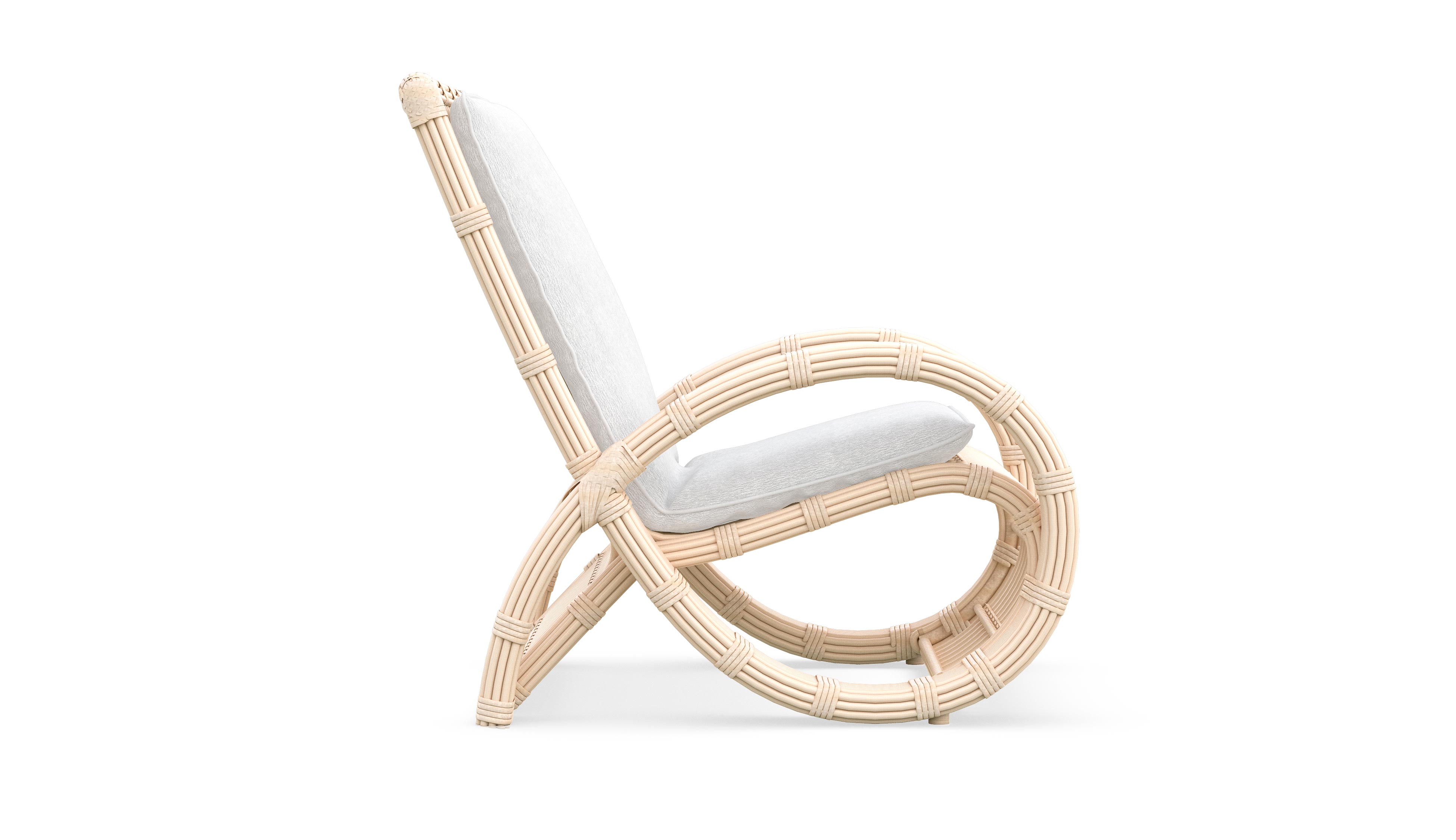 Azzurro Living Paloma Club Chair In Matte White Aluminum Frame And Almond All-Weather Wicker