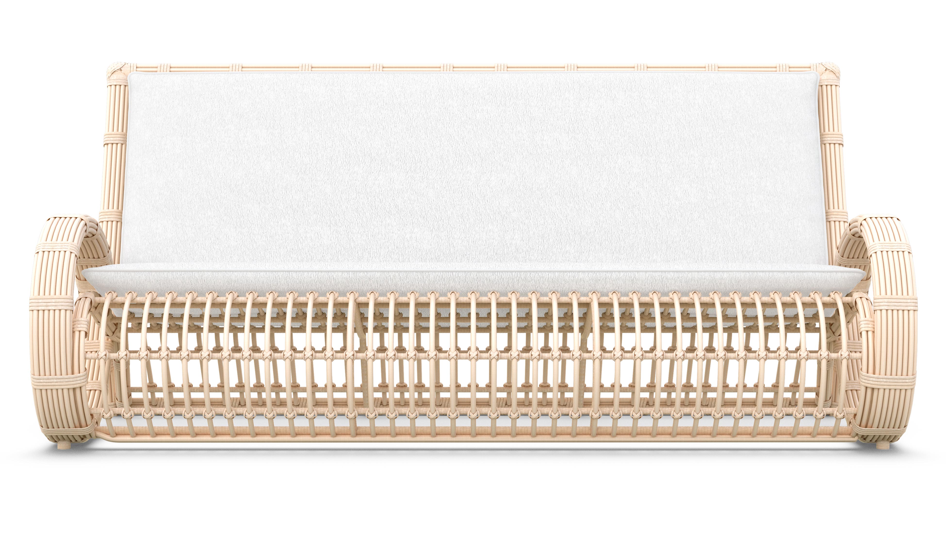 Azzurro Living Paloma 3 Seat Sofa In Matte White Aluminum Frame and Almond All-Weather Wicker