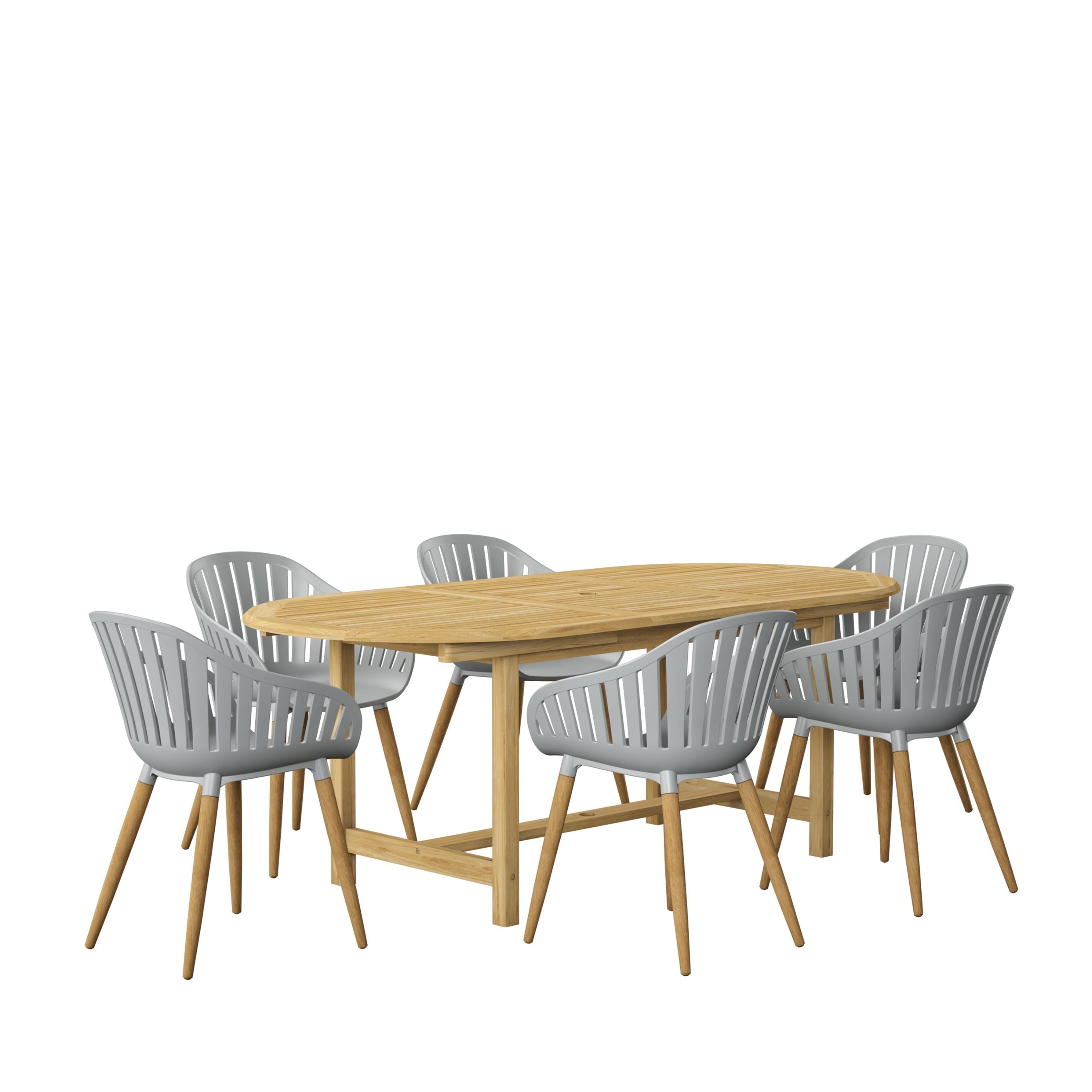 International Home Miami Amazonia 7-Piece Oval Extendable Patio Dining Set | Certified Teak | Ideal for Outdoors and Indoors