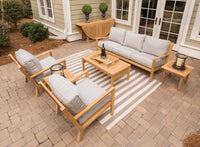 Royal Teak Coastal Set with 3-Seat Sofa and Two Club Chairs and Miami Coffee Table with Off White or Navy or Spa or Granite Cushion