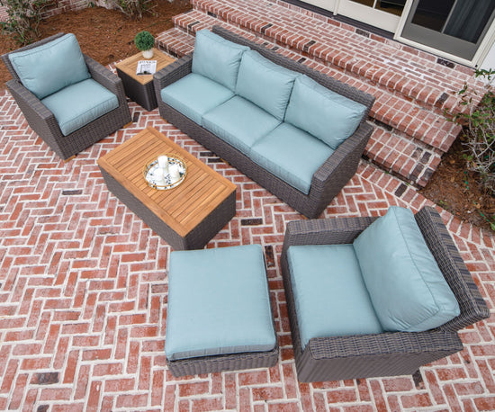 Royal Teak Sanibel Wicker Deep Seating Set with Two Club Chair or Sofa or Ottoman or Coffee Table and Side Table