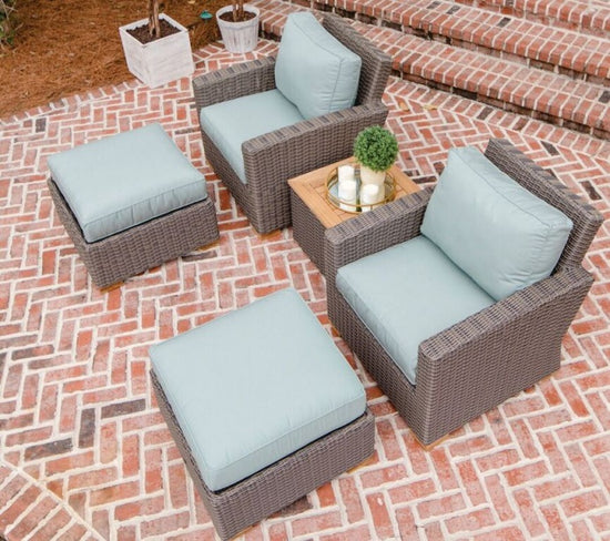 Royal Teak Sanibel Wicker Deep Seating Set with Two Club Chair Or Two Ottomans and Side Table