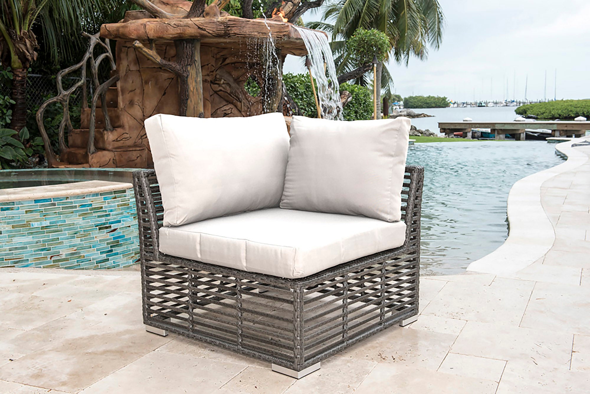 Panama Jack Outdoor Graphite Modular Corner Unit with Cushions