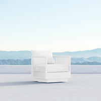 Azzurro Living Porto Swivel Club Chair In Matte White/Charcoal Aluminum With Pearl Gray/Ash All-Weather Rope