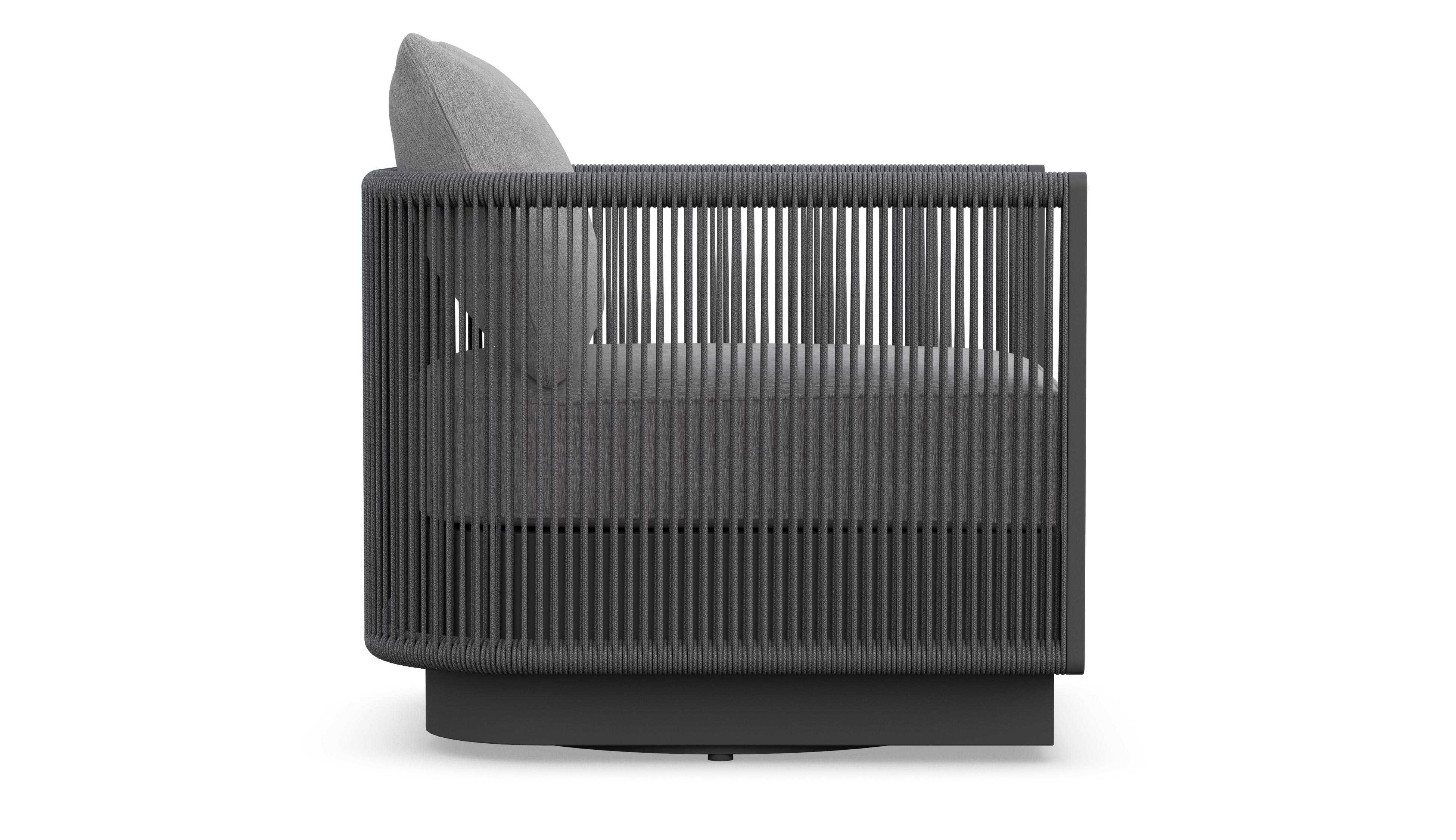 Azzurro Living Porto Swivel Club Chair In Matte White/Charcoal Aluminum With Pearl Gray/Ash All-Weather Rope