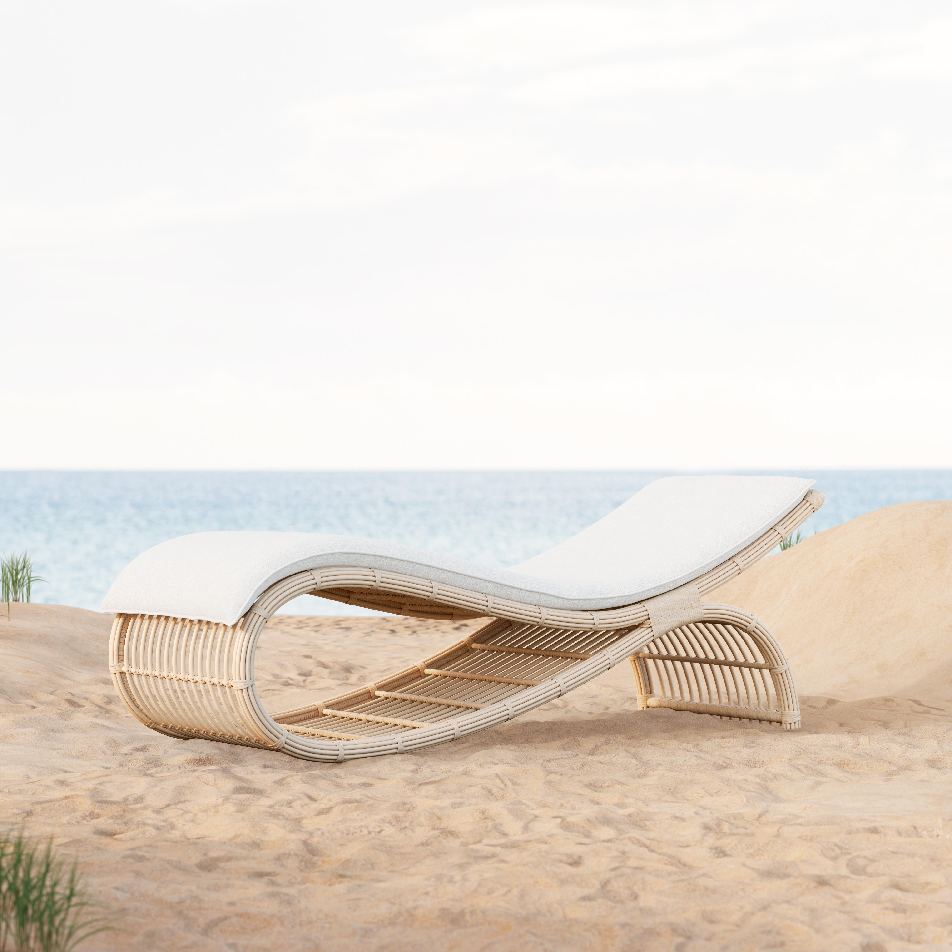 Azzurro Living Paloma Wave Lounge Chair With Matte White Aluminum Frame And Almond All-Weather Wicker