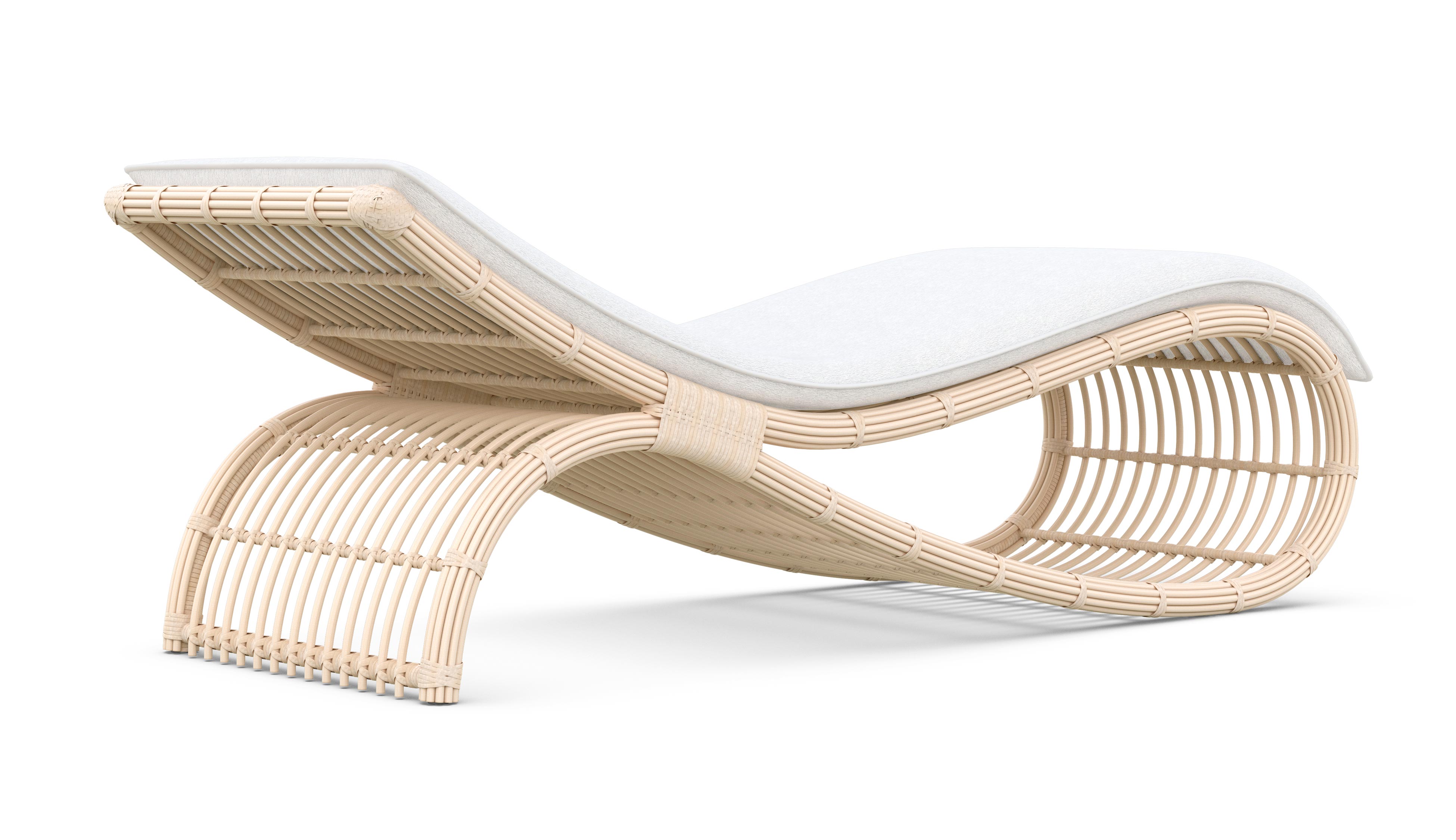 Azzurro Living Paloma Wave Lounge Chair With Matte White Aluminum Frame And Almond All-Weather Wicker
