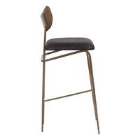 Sunpan Gibbons Barstool in Antique Brass - Charcoal Black Leather / Black - Bravo Portabella