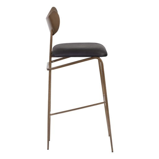 Sunpan Gibbons Barstool in Antique Brass - Charcoal Black Leather / Black - Bravo Portabella