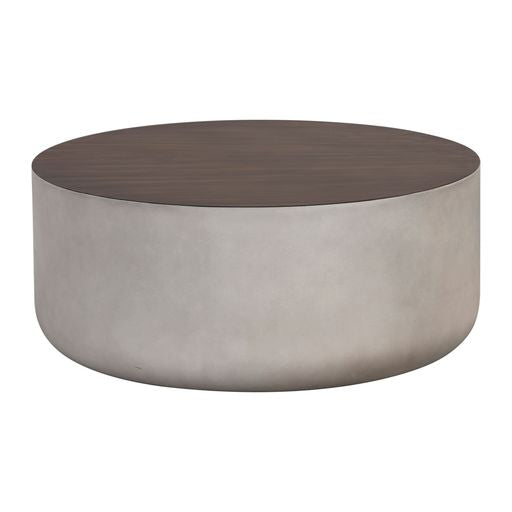 Sunpan Diaz Coffee Table in Grey-Wood Grain Brown / Marble-Look Antique Brass