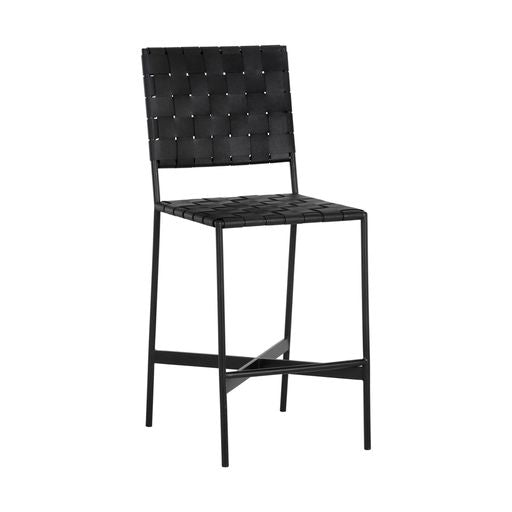 Sunpan Omari Counter Stool Black Leather / Sueded Light Tan Leather