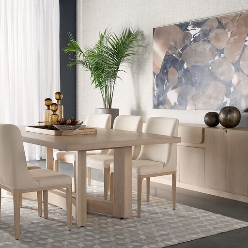 Sunpan Elisa Dining Chair in Grey Oak - Dazzle Cream / Naya Check Black / Light Oak - Mainz Cream