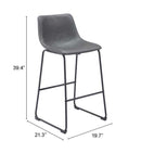 Zuo Modern Smart Barstool in Black/Charcoal/Vintage Espresso