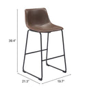 Zuo Modern Smart Barstool in Black/Charcoal/Vintage Espresso