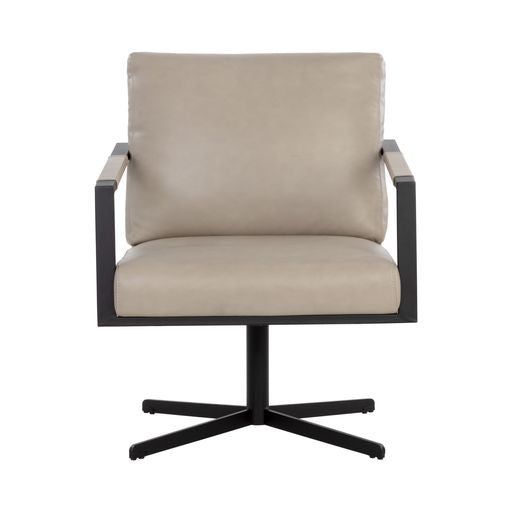 Sunpan Randy Swivel Lounge Chair Alpine Beige / Linea Wood Leather