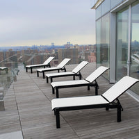 Telescope Casual Leeward Marine Grade Polymer Sling Lay-flat Stacking Armless Long Frame Chaise
