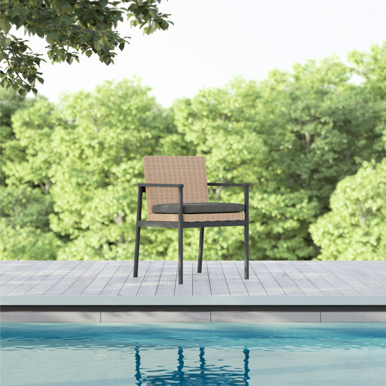 Azzurro Living Terra Dining Chair With Matte Charcoal Aluminum Frame and Natural All-Weather Wicker