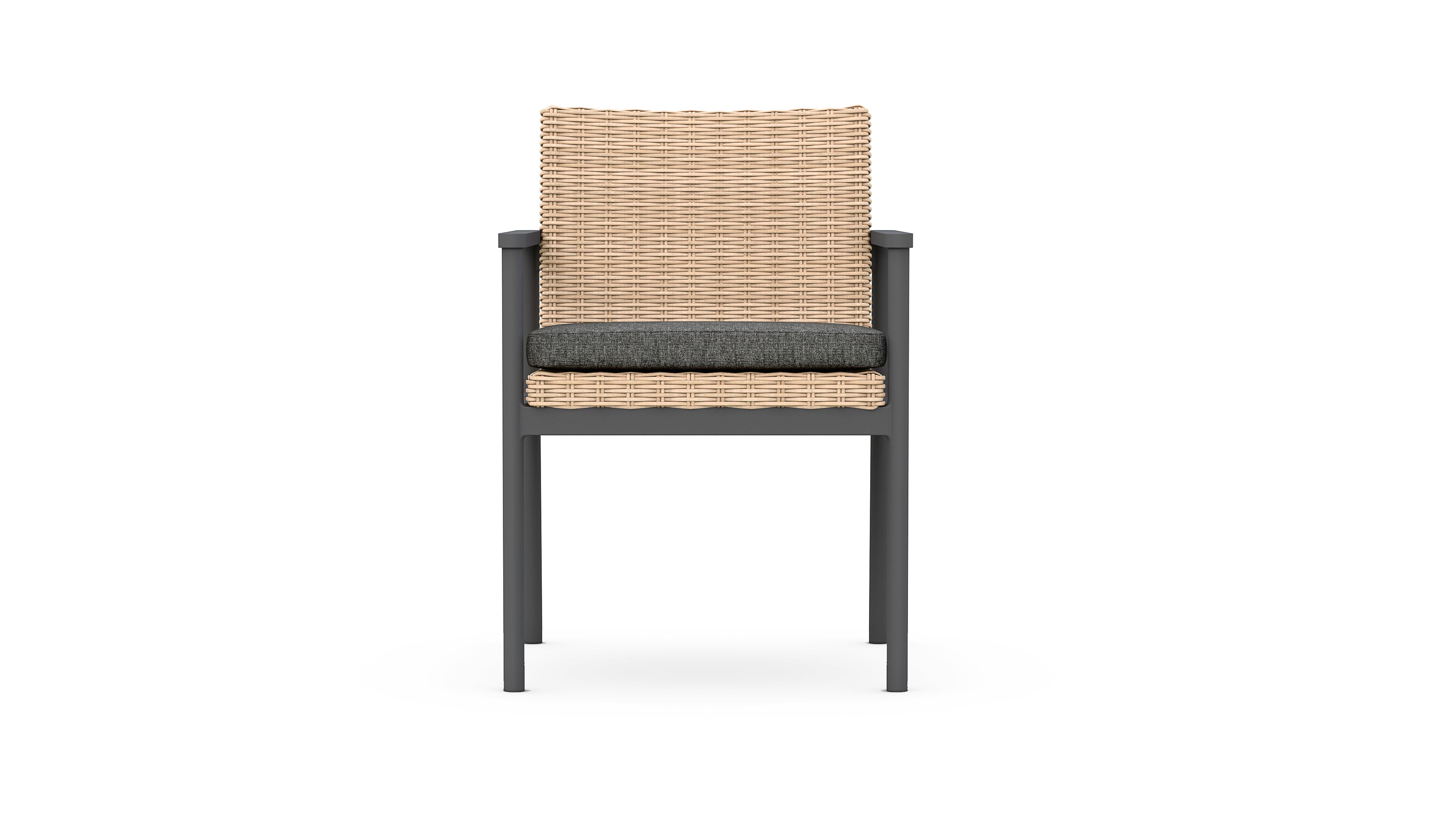 Azzurro Living Terra Dining Chair With Matte Charcoal Aluminum Frame and Natural All-Weather Wicker