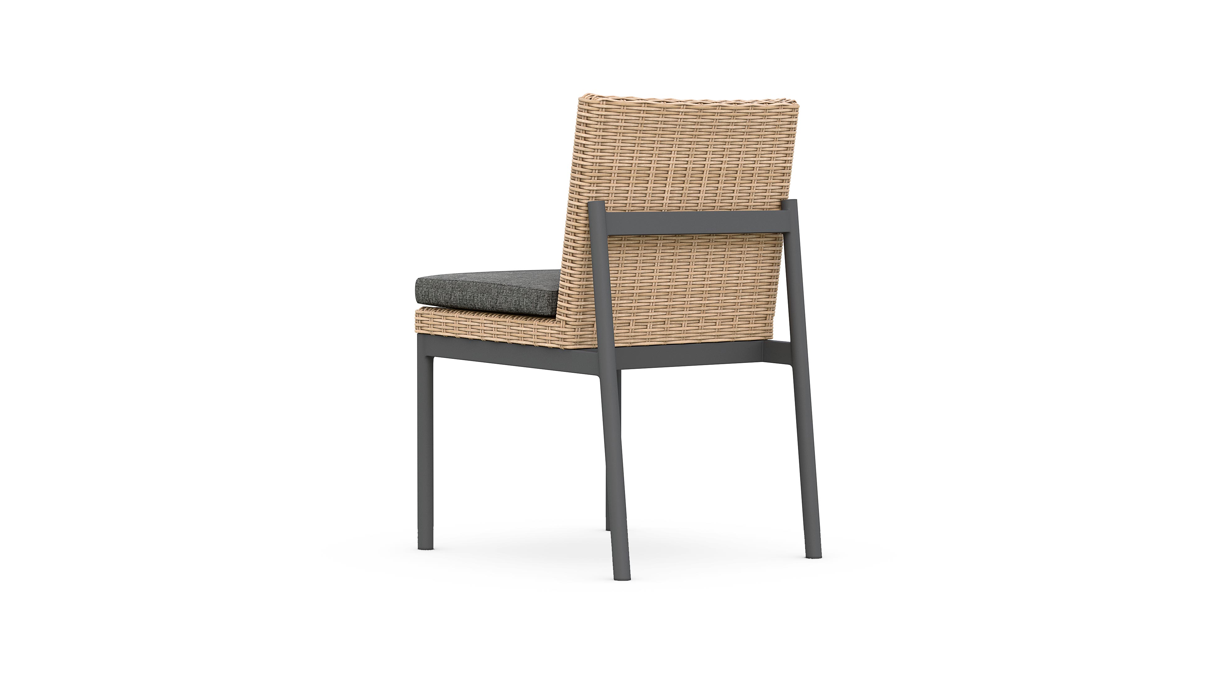 Azzurro Living Terra Armless Dining Chair With Matte Charcoal Aluminum Frame and Natural All-Weather Wicker