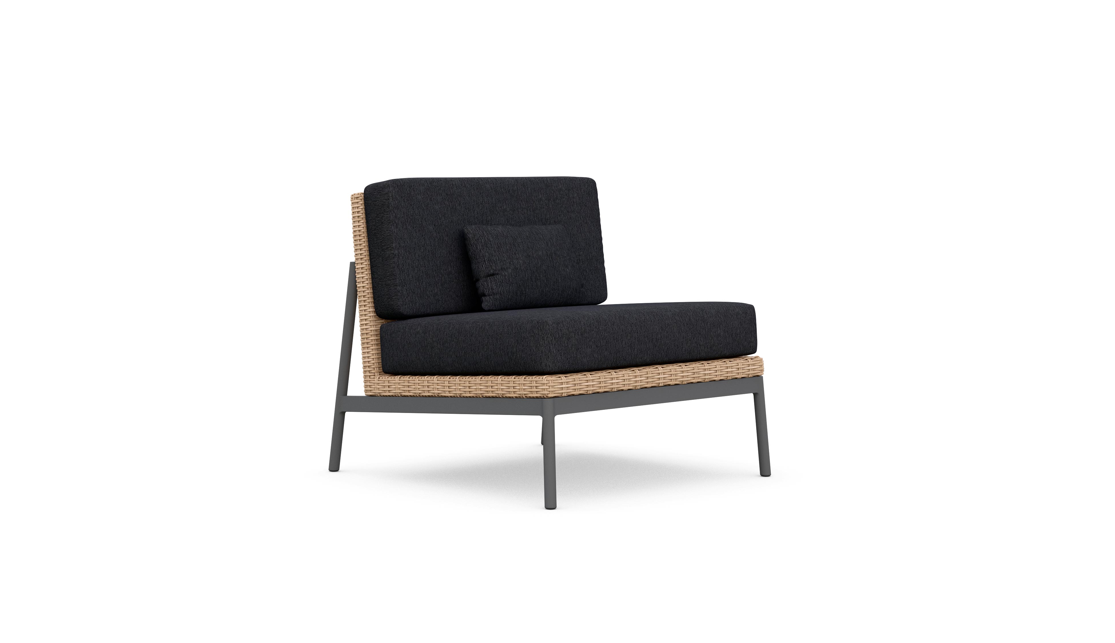 Azzurro Living Terra Club Chair In Matte Charcoal Aluminum And Natural All-Weather Wicker With Midnight Cushion