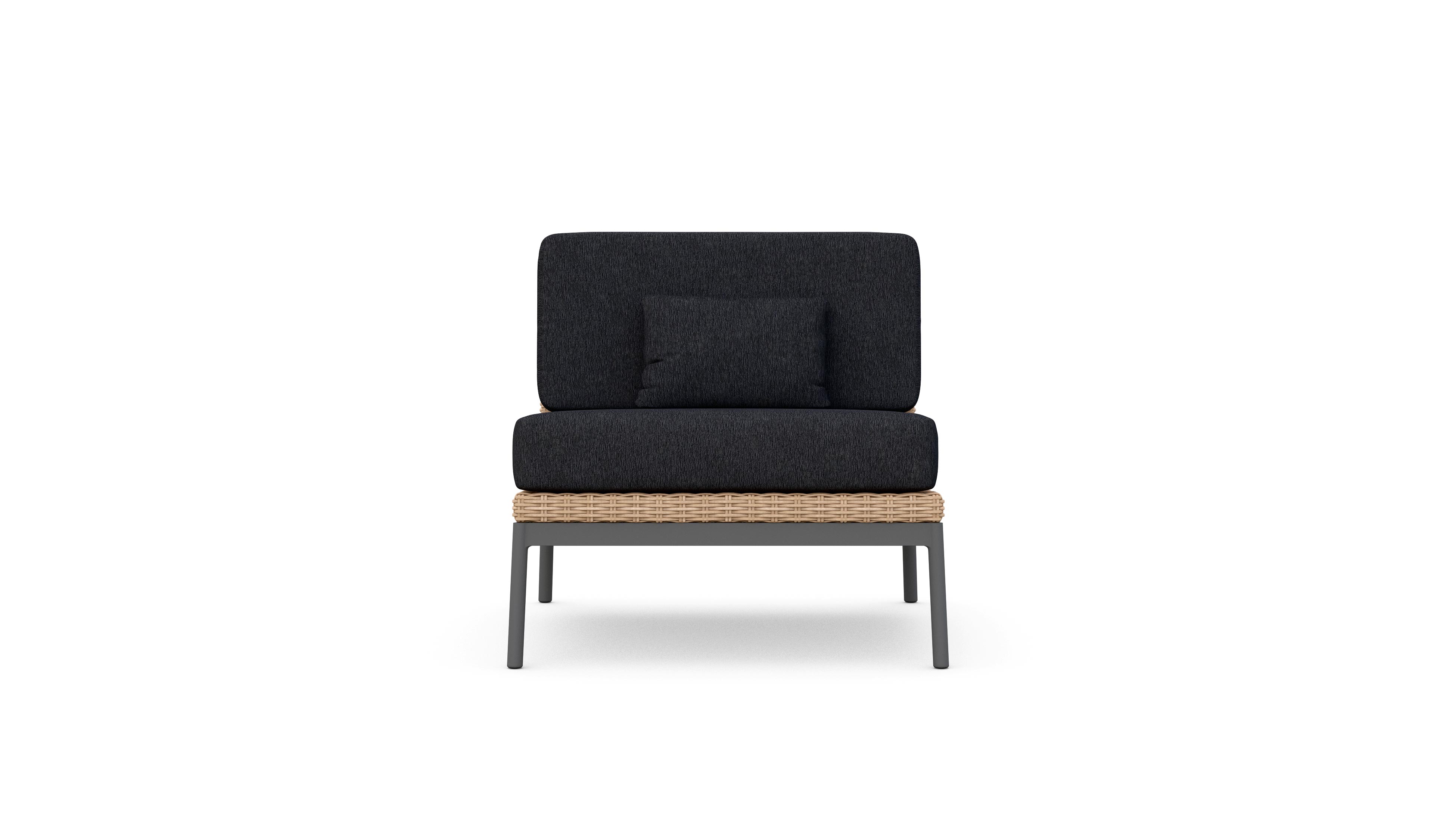 Azzurro Living Terra Club Chair In Matte Charcoal Aluminum And Natural All-Weather Wicker With Midnight Cushion