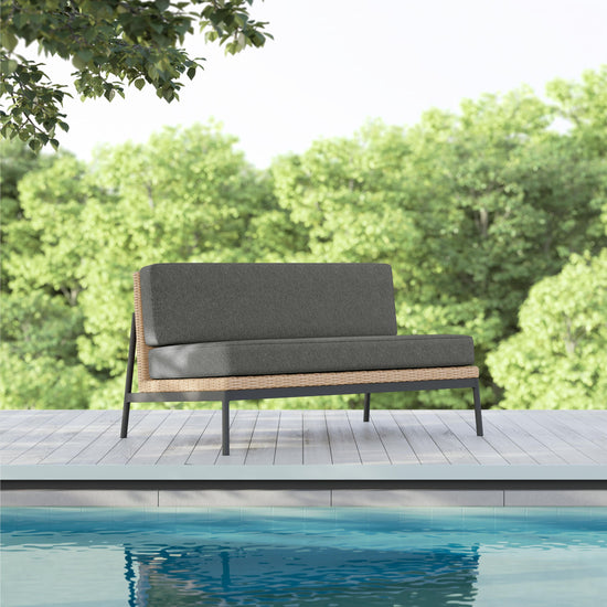 Azzurro Living Terra 2 Seat Sofa With Matte Charcoal Aluminum And Natural All-Weather Wicker With Midnight Cushion