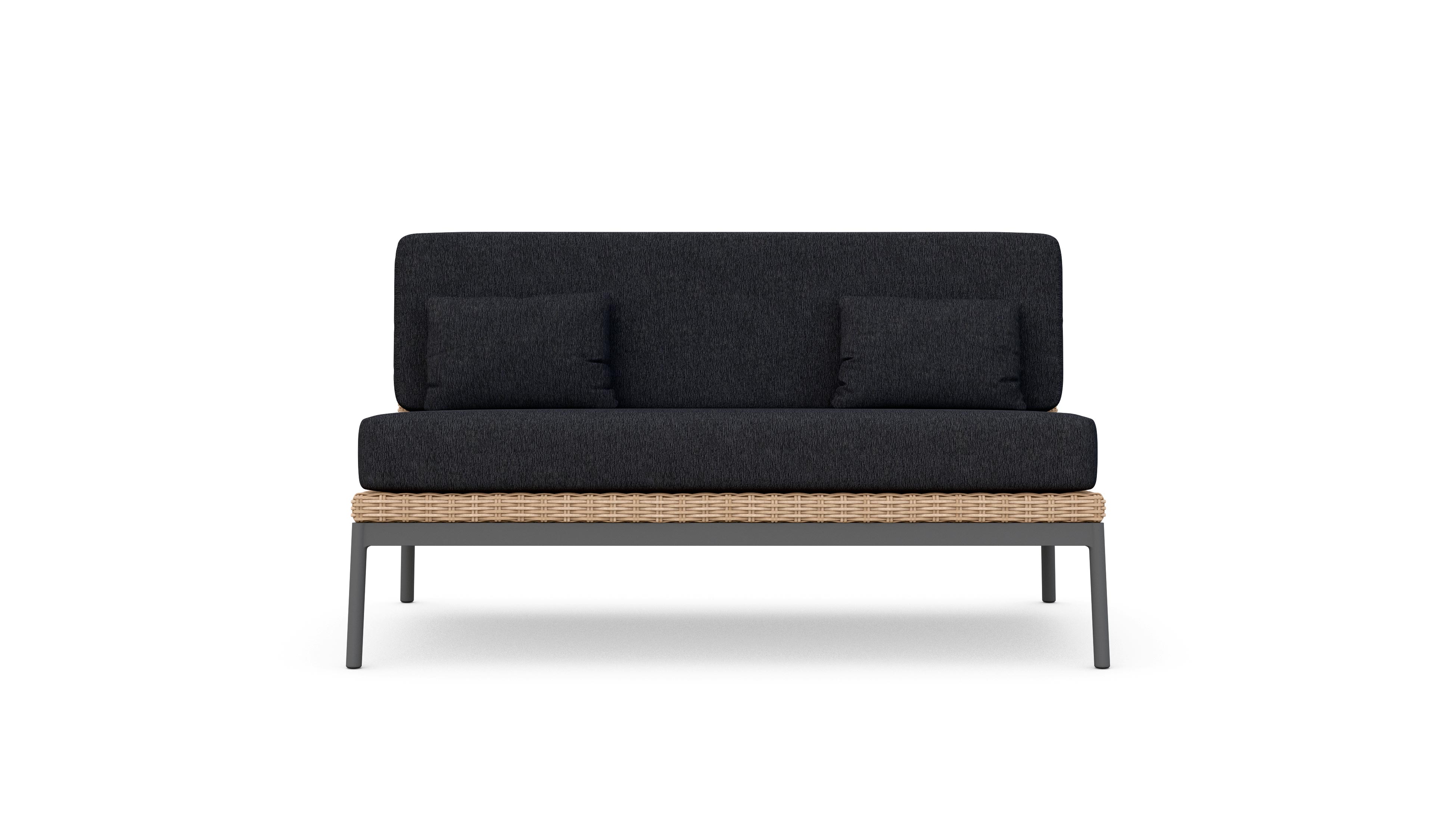 Azzurro Living Terra 2 Seat Sofa With Matte Charcoal Aluminum And Natural All-Weather Wicker With Midnight Cushion