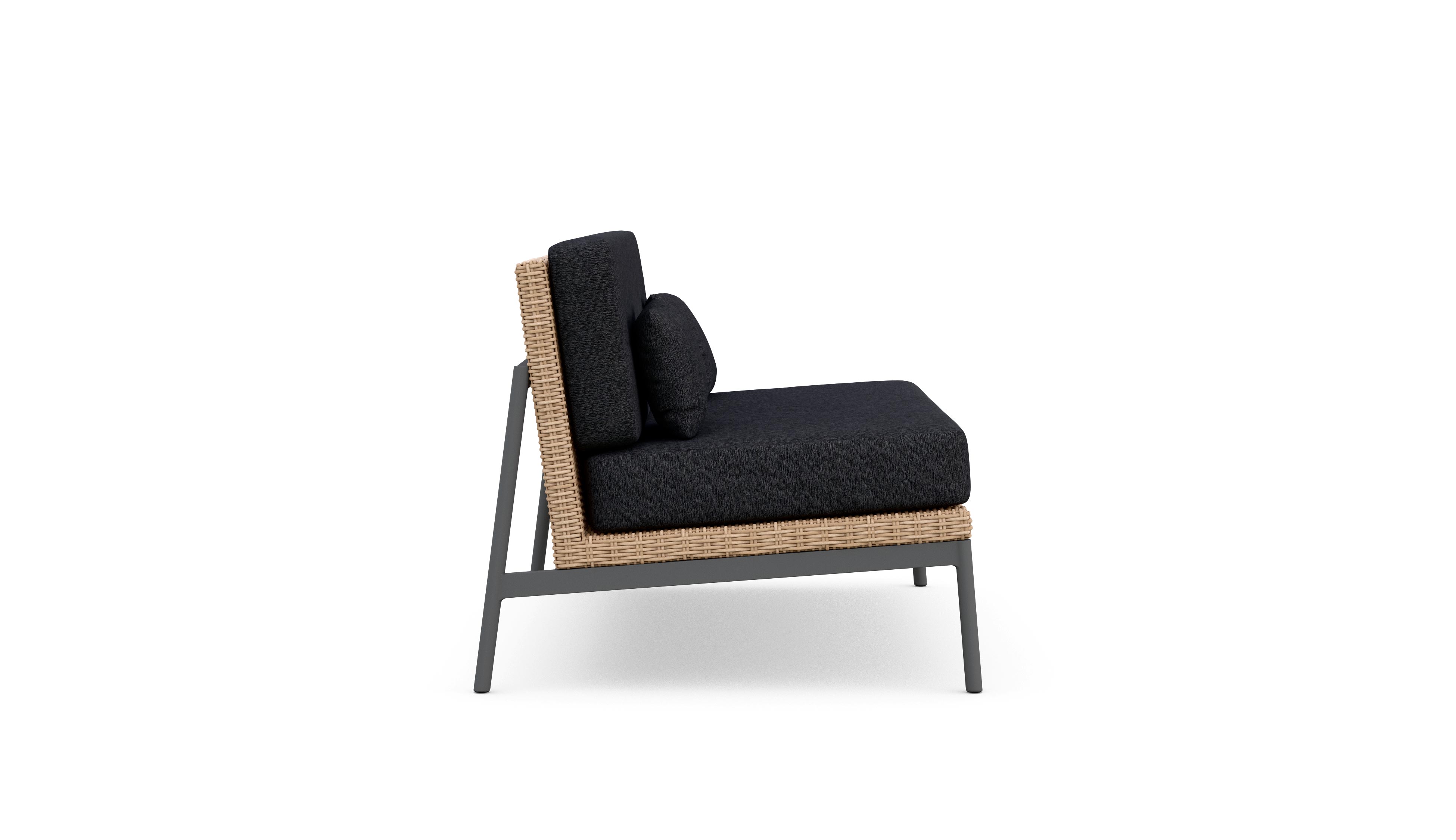 Azzurro Living Terra 2 Seat Sofa With Matte Charcoal Aluminum And Natural All-Weather Wicker With Midnight Cushion