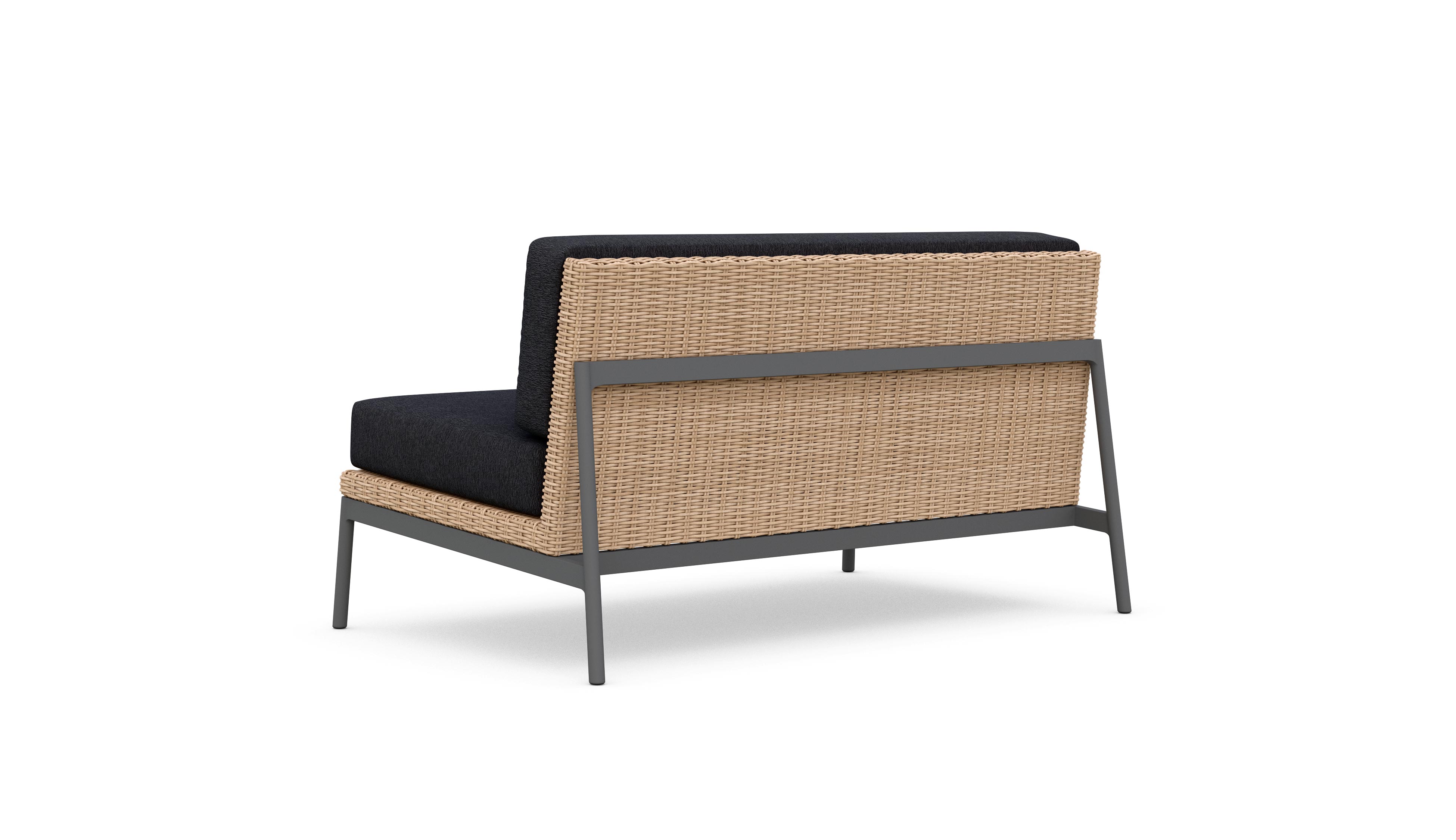Azzurro Living Terra 2 Seat Sofa With Matte Charcoal Aluminum And Natural All-Weather Wicker With Midnight Cushion