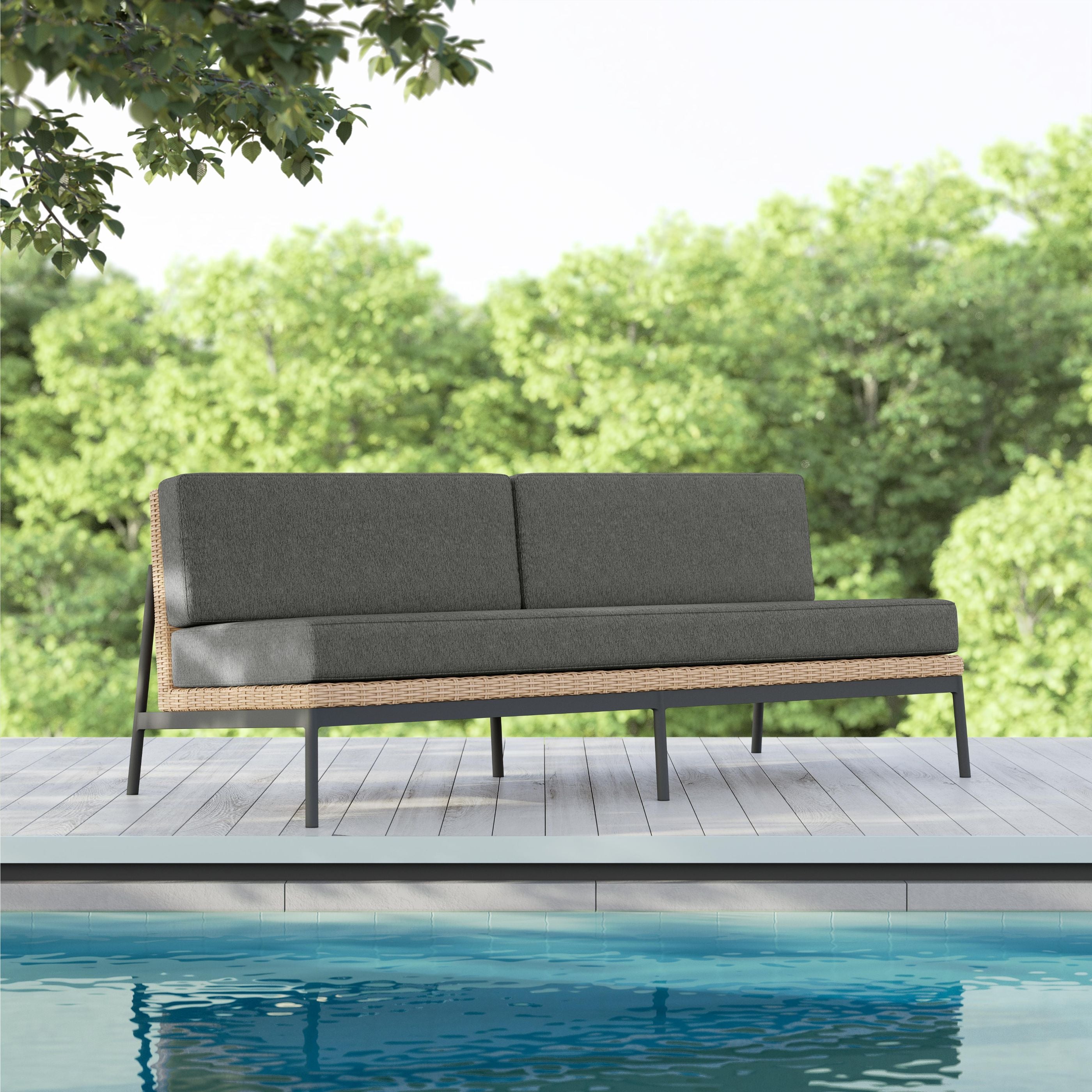 Azzurro Living Terra 3 Seat Sofa With Matte Charcoal Aluminum And Natural All-Weather Wicker With Midnight Cushion