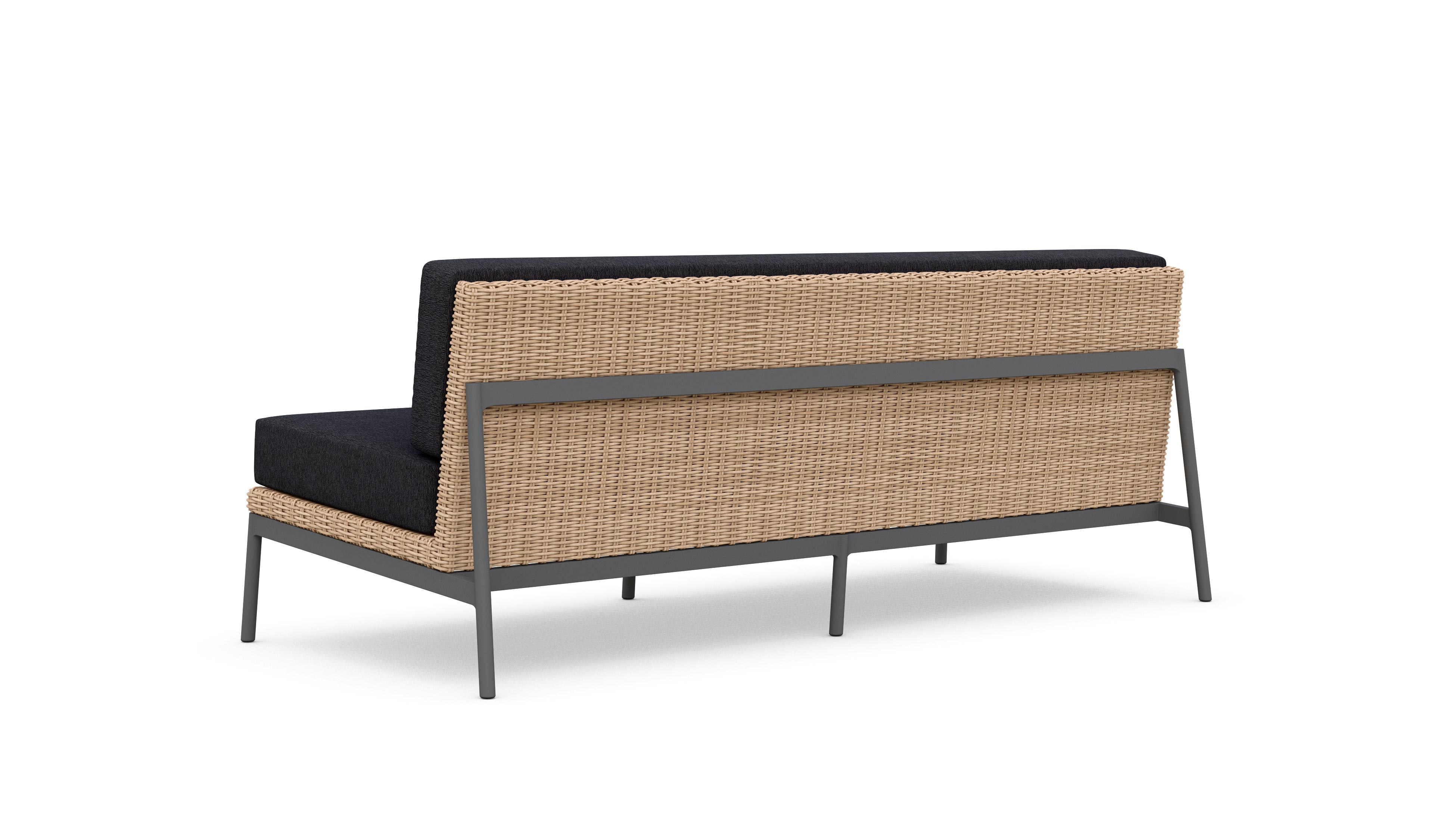 Azzurro Living Terra 3 Seat Sofa With Matte Charcoal Aluminum And Natural All-Weather Wicker With Midnight Cushion
