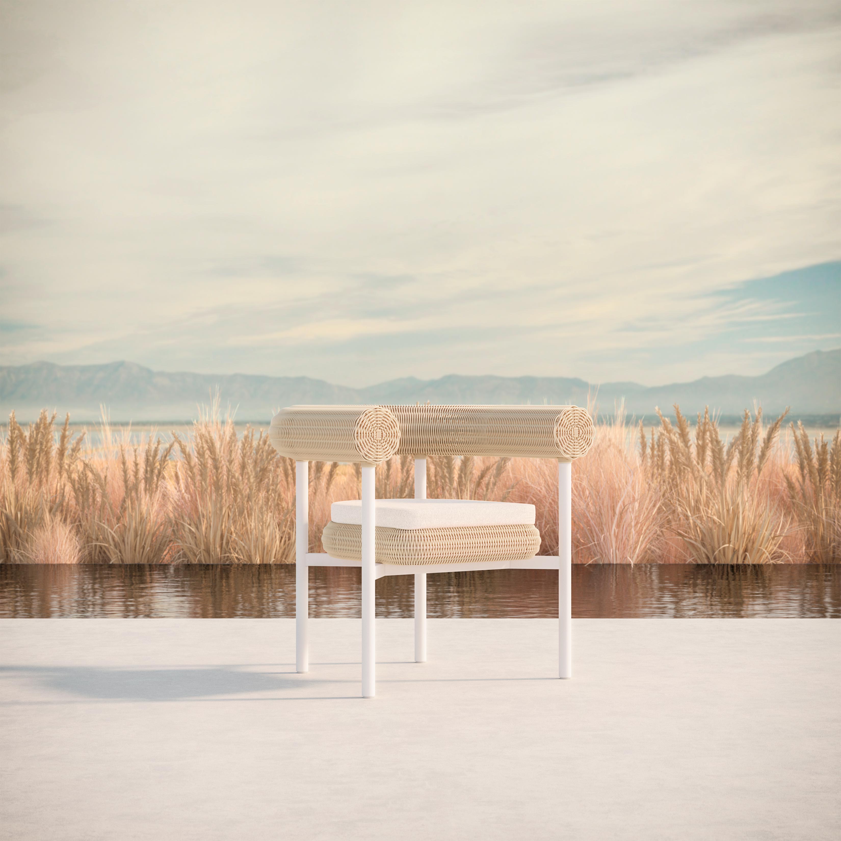 Azzurro Living Texoma Dining Chair With Natural Aluminum Frame And Almond All-Weather Wicker