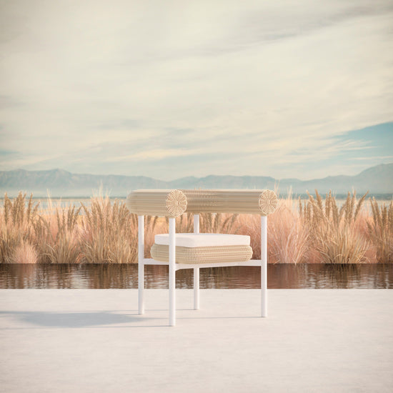 Azzurro Living Texoma Dining Chair With Natural Aluminum Frame And Almond All-Weather Wicker