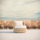 Azzurro Living Texoma Swivel Club Chair In Natural Aluminum And Almond All-Weather Wicker With Cloud Cushion