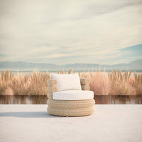 Azzurro Living Texoma Swivel Club Chair In Natural Aluminum And Almond All-Weather Wicker With Cloud Cushion