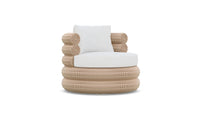 Azzurro Living Texoma Swivel Club Chair In Natural Aluminum And Almond All-Weather Wicker With Cloud Cushion