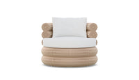 Azzurro Living Texoma Swivel Club Chair In Natural Aluminum And Almond All-Weather Wicker With Cloud Cushion