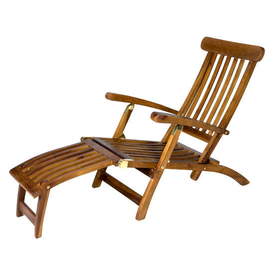 All Things Cedar 5 Position Java Teak Steamer Patio Chaise Arm Chair