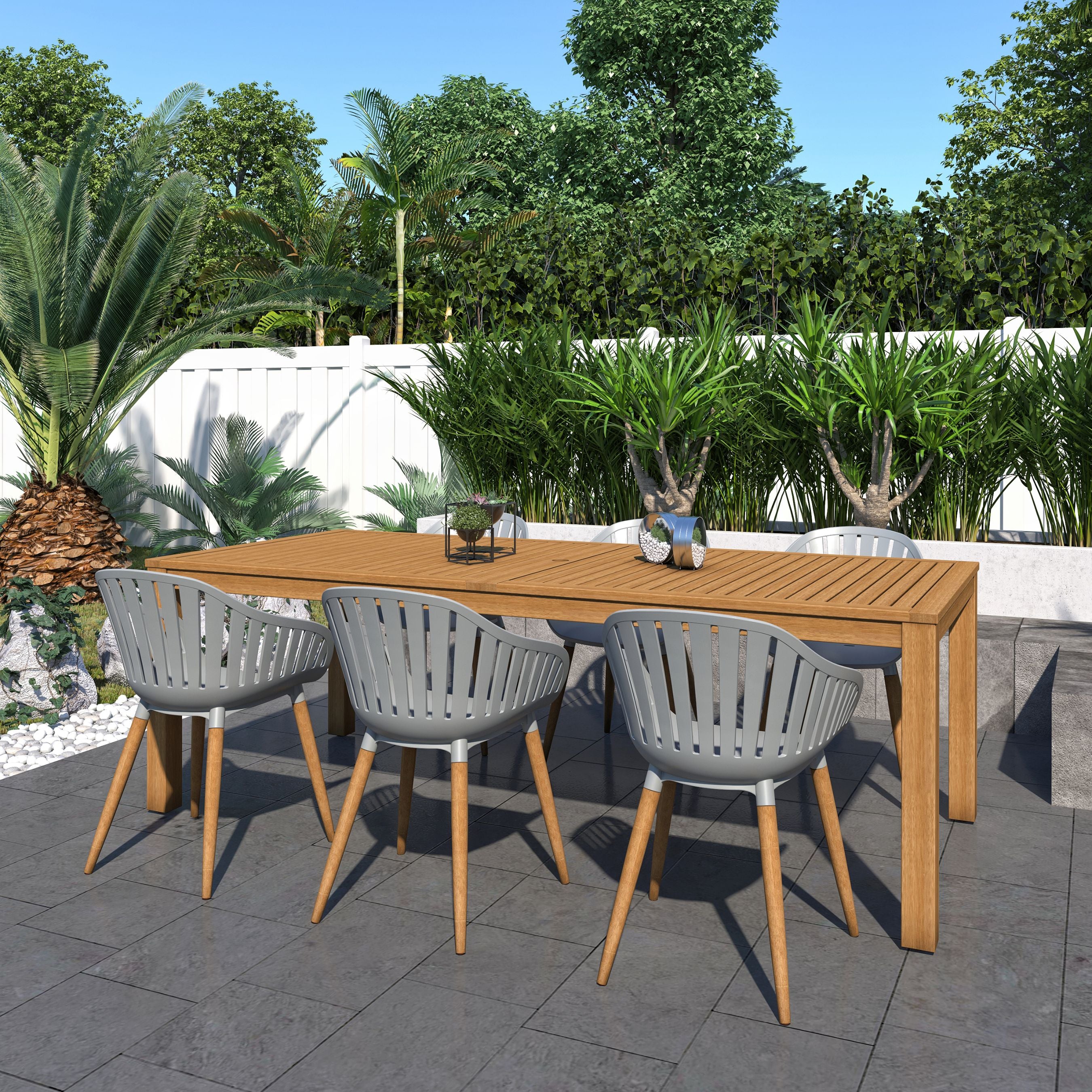International Home Miami Amazonia 7-Piece Rectangular Patio Dining Set | Teak Finish | Ideal for Outdoors and Indoors