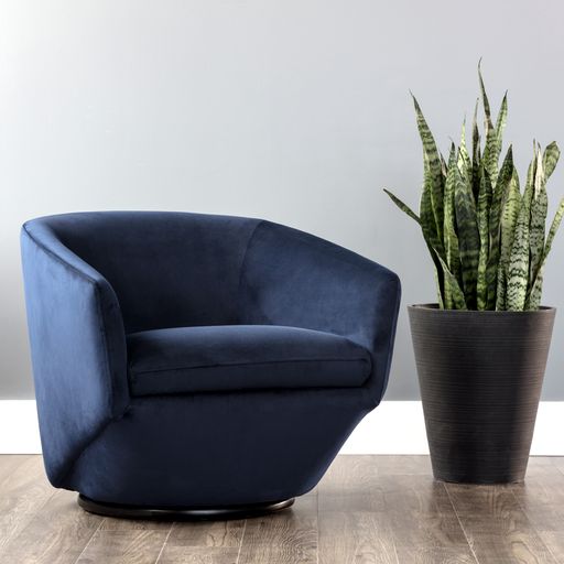 Sunpan Treviso Swivel Lounge Chair in Antonio Charcoal/Bravo Cream/Metropolis Blue