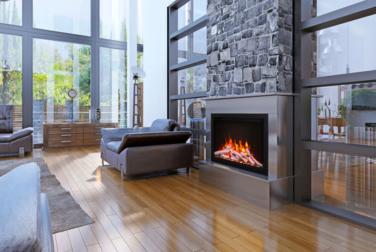 AmantiiTraditional Smart Electric 33" Indoor / Outdoor WiFi Enabled Insert, Featuring a MultiFunction Remote Control , Multi Speed Flame Motor and a 10 piece Birch Log Set