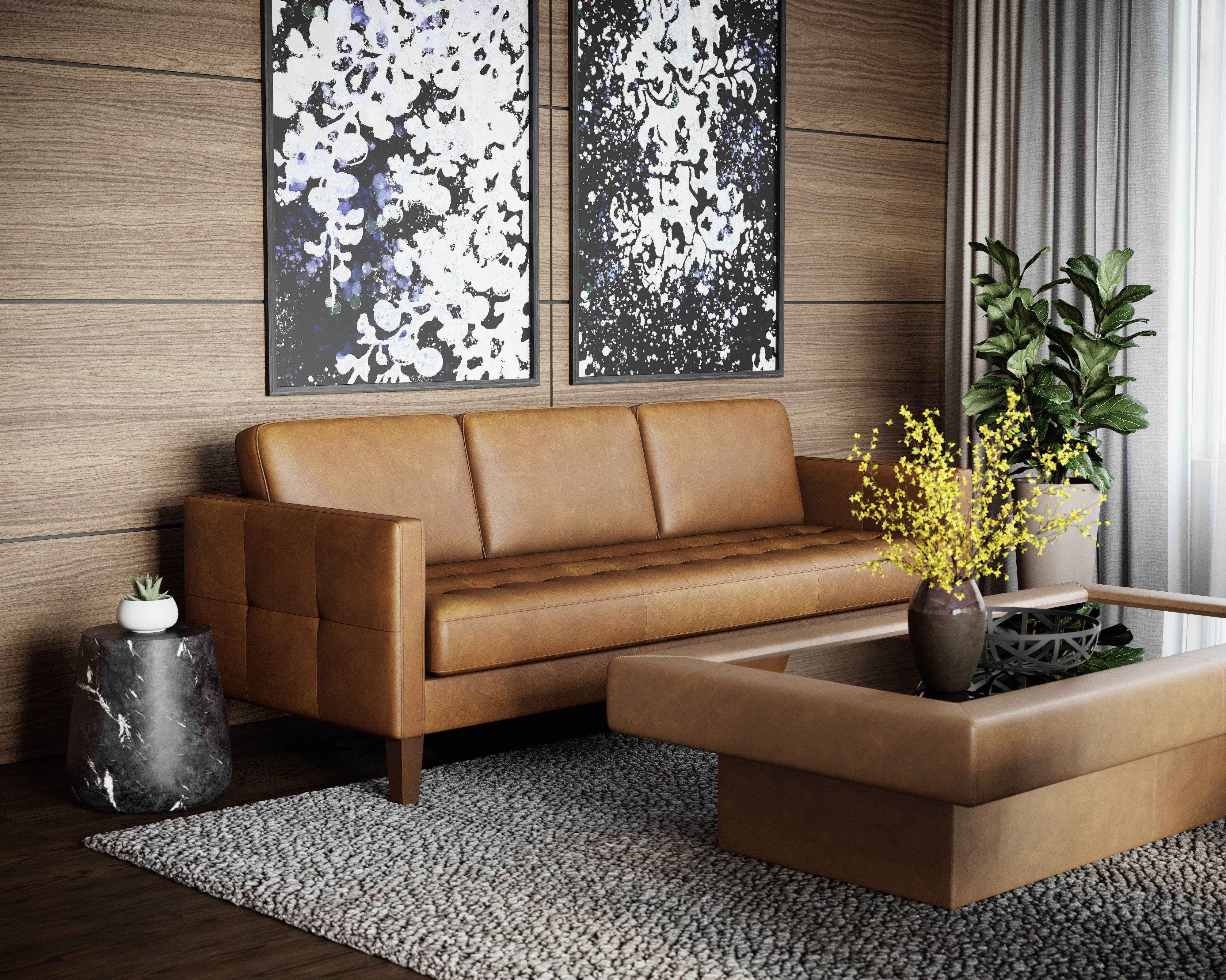 Sunpan Karmelo Sofa Cognac / Vintage Charcoal Leather