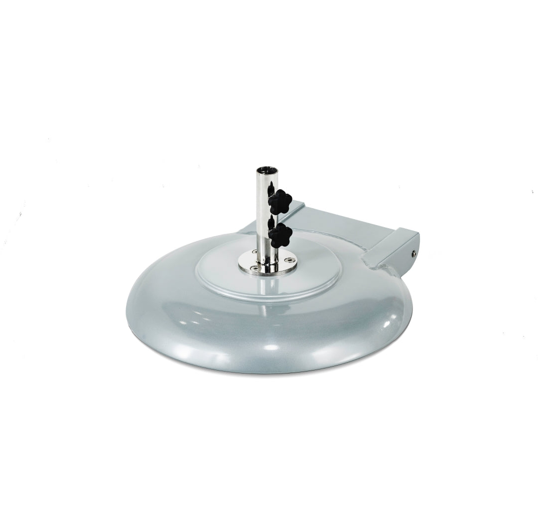 BFM Seating 100 Pound - 24" Diameter Concrete Filled Aluminum Shell Umbrella Base With Wheels - Silver Mist